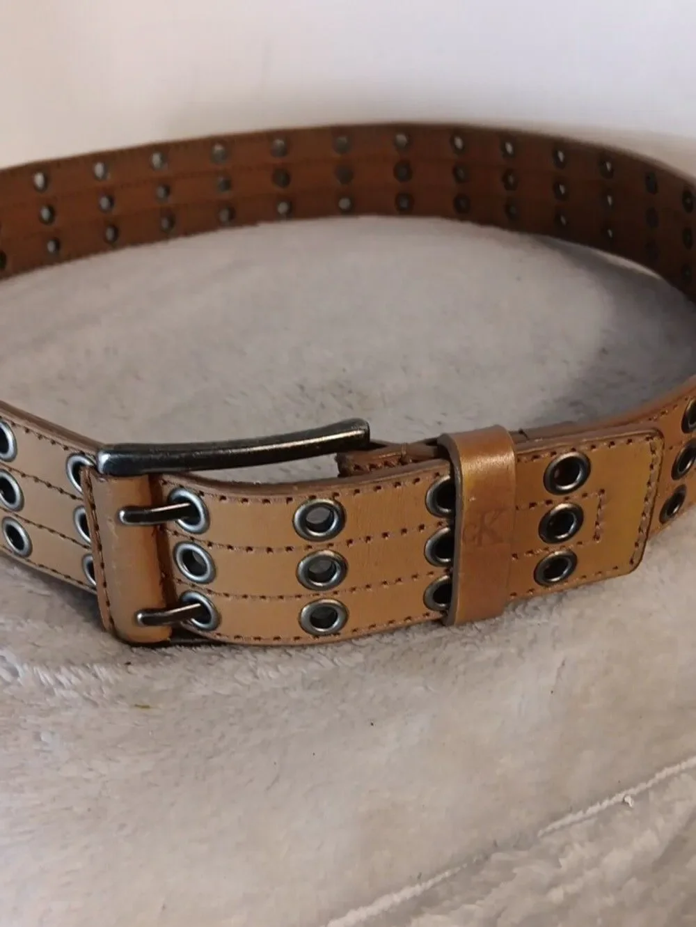 Calvin Klein Tan Double-Row Eyelet Leather Belt